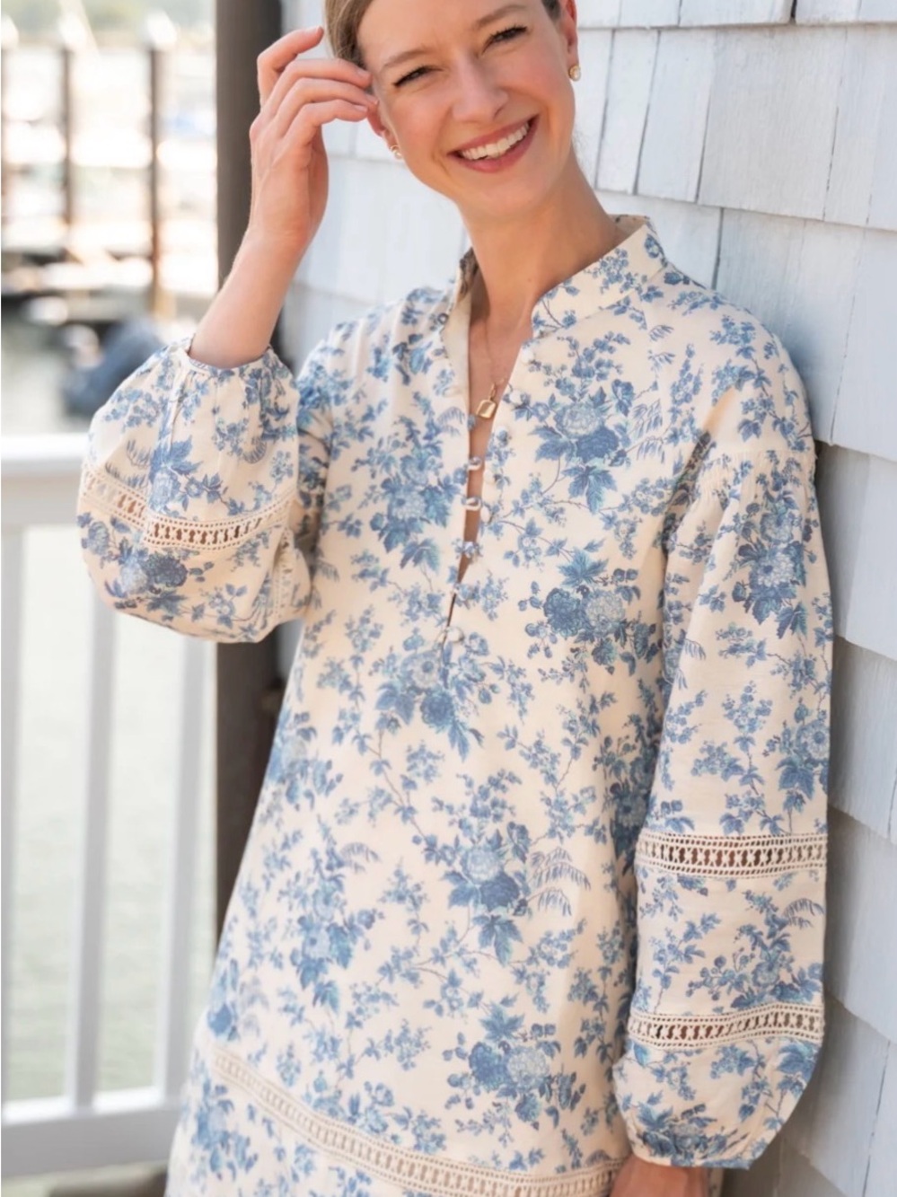 Tuckernuck Forget Me Not Floral Cotton Linen Maryse Caften
